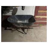 Single-Wheel Wheelbarrow with Black Tray and Metal Frame