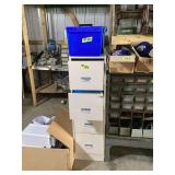 SteelWorks Four-Drawer Filing Cabinet with Blue Plastic File Box