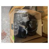 Kitchenware Lot with Slow Cooker, Hand Mixer, Pitcher, and Stemware