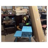 Lot of Furniture, Electronics, and Household Items including Drop-Leaf Table, Chairs, and Microwave