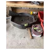 Shop Equipment Lot Including Drain Pan, Funnel, Hammer, and Extension Cord