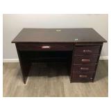Dark Wood Executive Office Desk with Keyboard Tray and Multi-Drawer Storage