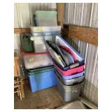 Lot of Plastic Storage Totes and Folding Chairs