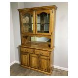 Oak Wood China Cabinet and Hutch with Glass Doors