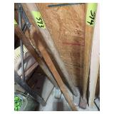 Assorted Long Wooden Handles and Hand Tools Lot