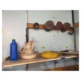 Shop Lot Including Extension Cords, Sanding Discs, Antifreeze, Basin, and Decorative Pitcher