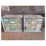 Two Metal Small Parts Storage Cabinets with Plastic Drawers and Assorted Hardware