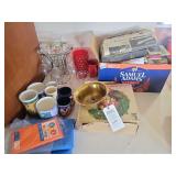 Mixed Lot of Glassware, Books, Vinyl Records, and Household Decor
