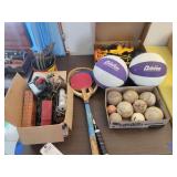 Mixed Lot of Sports Equipment, Model Train Sets, and Slot Car Track