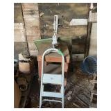 Benchtop Drill Press on Wooden Stand with Step Stool