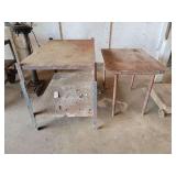 Two Work Tables Including Metal Two-Tier Bench and Wooden Table
