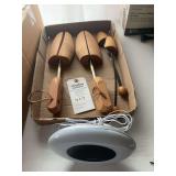 Lot of Wooden Shoe Trees and iHome Alarm Clock