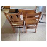 Set of Two Wooden Dining Chairs with Slatted Backs and Solid Seats