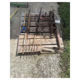 Assorted Farm Tools and Equipment Lot including Pitchforks and Wooden Beam
