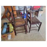 Set of Three Wooden Ladder Back Chairs with Woven and Leather Seats