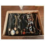 Assorted Costume Jewelry Necklace Lot Including Cameos and Beaded Necklaces