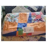 Handmade Patchwork Quilt with Floral and Solid Fabric Blocks