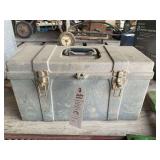 Gray Plastic Tool Box with Assorted Hardware and Supplies