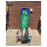 Lot of Two Plastic Toboggan Sleds and Metal Frame School Desk