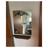 Wall Mirror with Stained Glass Floral Accents and Wooden Shelf