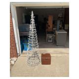 White Metal Cone Christmas Tree Display and Brown Faux Leather Vanity Case