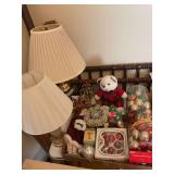 Assorted Holiday Decor and Ornament Collection with Plush Bear and Figurine