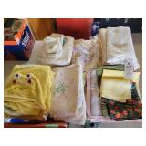 Assorted Linens, Lace Tablecloths, and Embroidered Hand Towels Lot