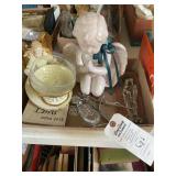 Religious Decor Assortment Including Kneeling Angel Figurine, Crucifixes, and Holy Family Statue