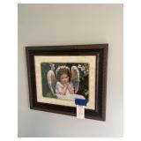Framed Print of Young Girl Dressed as an Angel with Floral Background