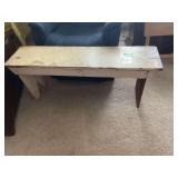 Wooden Bench with Yellow Laminate Top and Painted White Base
