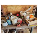 Assorted Hardware Lot Including Nuts, Bolts, Screws, Nails, and Shop Containers