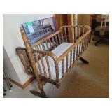 Wooden Spindle Rocking Cradle with Mattress