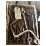 Box of Assorted Metal Hand Wrenches and Crank Tools