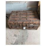 Wooden Slatted Luggage Trunk with Metal Hardware