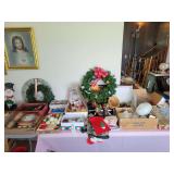 Large Assortment of Holiday Decor, Glassware, and Collectibles in Boxes