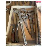 Assorted Metal Hand Tools and Wrenches in Cardboard Box