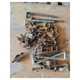 Assorted Metal Chain Link Fence Hardware and Long Threaded Bolts