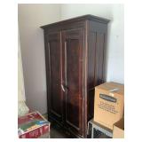 Dark Wood Wardrobe Armoire with Two Lower Drawers