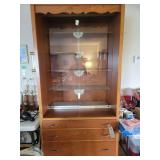 Wooden China Cabinet with Sliding Glass Doors and Four Drawers