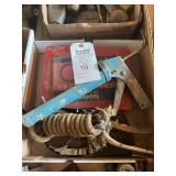 Assorted Box Lot with Grease Gun, Coiled Rope, and Hand Tools