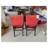 Pair of Red Vinyl Upholstered Dining Chairs with Dark Wood Frames