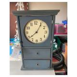 Blue Painted Wooden Wall Clock with Dual Drawers