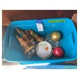 Lot of Holiday Decor and Figurines in Blue Storage Tote
