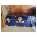 Blue Metal Storage Trunk with Interior Tray and Lock