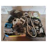 Assorted Electrical Hardware, Shop Tools, and STP Collector Tin
