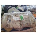 Blue and White Floral Quilted Bedding Textile Lot