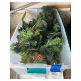 Artificial Pine Garland with Pinecones in Plastic Storage Bin