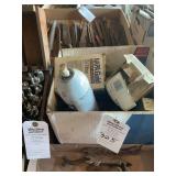Assorted Box of Automotive Parts, NAPA Filters, and Hand Tools