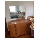 Mid-Century Modern Wooden Dresser with Attached Mirror