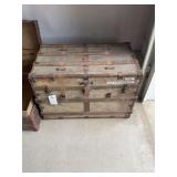 Large Wood and Metal Lined Steamer Trunk with Interior Compartments